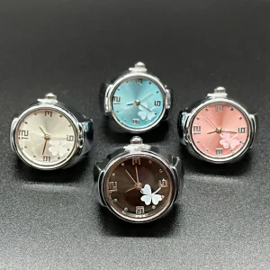 Custom Logo Simple Wedding Party Engagement Finger Butterfly Ring Watch Quartz Silver Plated Zinc Alloy Stretchy Band Elastic