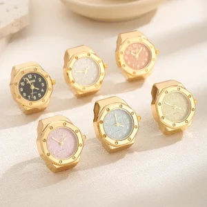 Custom Logo Simple Wedding Party Engagement Gift Finger Watch Ring Quartz Silver Plated Zinc Alloy Stretchy Band Elastic