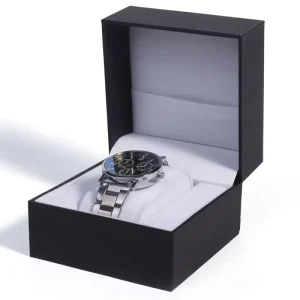 Custom Logo Stock Rectangle Black Special Paper Shock Resistant Single Watch Packaging Box with Pocket