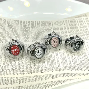 Custom Logo Unisex Wedding Engagement Party Gift Finger Ring Watch Cartoon Mini Elastic Stretchable Band Quartz Silver Plated
