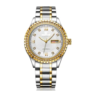 Custom Luminous Half Gold Watches Luxury Men women Watches Waterproof Diamond Iced Out Watch Case Unisex Week Display