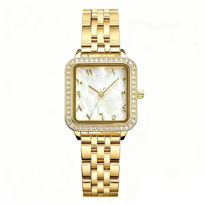 Custom Luxury Arabic Numerals Quartz Movement Stainless Steel Square Watch for Women
