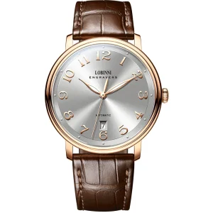Custom Luxury Automatic Mechanical Watch for Men Stainless Steel Case Leather Strap Water Resistant Pointer