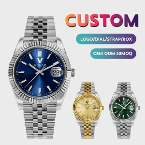 Custom Luxury Business Stainless Steel Men’s Automatic Watch Luminous Sapphire Crystal Pointer Calendar 3BAR Water Resistant