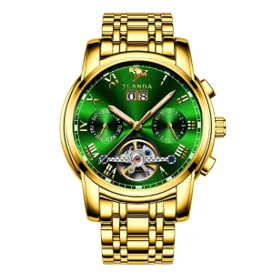 Custom Luxury Mechanical Men’s Watch Stainless Steel Band Alloy Case Moon Phase Pointer Dial Waterproof 30M Multifunctional OEM