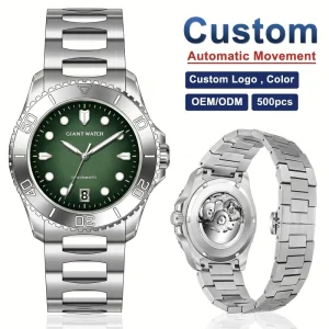 Custom Luxury Men’s Analog Mechanical Watch Automatic Date Stainless Steel Strap Customizable Watches