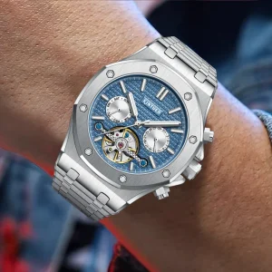 Custom Luxury Multifunction Tourbillon Automatic Skeleton Mechanical Watch Men’s Stainless Steel 30M Water Resistance Business