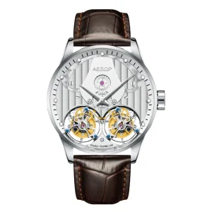 Custom Luxury Sapphire Stainless Steel Hand Winding Business Double Tourbillon Mechanical Watch for Men