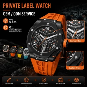 Custom Luxury Watches Men Skeleton Watch With Logo Silicone Strap Mechanical Wristwatch 5Atm Waterproof Automatic Watch for Men