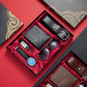 Custom Men Business Gift Set Leather Wallet Belt Keychain Pen Sunglasses Watch in Luxury Box for Executive Business Client