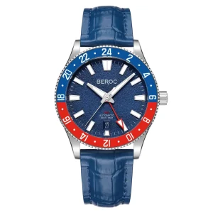 Custom Men GMT Automatic Watch Retro Dial Sapphire Bezel Insert FKM Quick Release Rubber Strap BGW9 Luminous Wristwatch