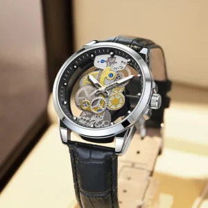Custom Men Gold Skeleton Design Quartz Wrist Watches Luxury Manufacturer Reloj Hombre