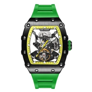 Custom Men’s Alloy Mechanical Watch 41mm Barrel Shape Hollowed Out Sports Waterproof 30M Silicone Strap 16mm Thickness High end