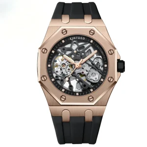 Custom Men’s Automatic Mechanical Hollow Watch Alloy Case Silicone Luminous Pointer Dial 30M Water Resistant