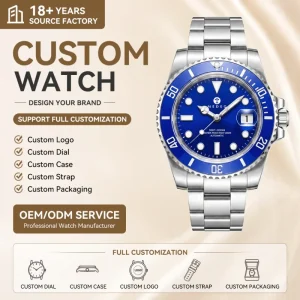 Custom Men’s Automatic Mechanical Watch Silver Stainless Steel Luxury Diver Wristwatch