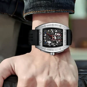 Custom Men’s Hollow Mechanical Tourbillon Watch Automatic Mechanical Stainless Steel Alloy 30M Water Resistance Square All Match