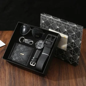 Custom Men’s Luxury Watch Wallet Belt Sunglasses Keychain Gift Set with Premium Gift Box for Father’s Day Gift