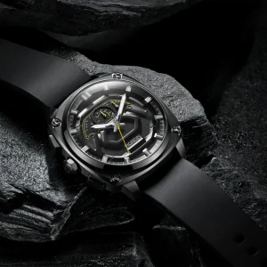 Custom Men’s Sport Watch 5 ATM Waterproof Quartz Wristwatch 316L Stainless Steel Chronograph Square Rubber Band Business Style