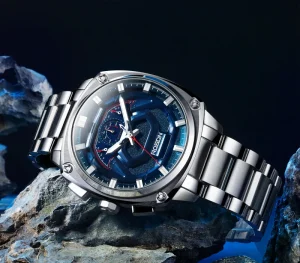 Custom Men’s Sport Watch with 5 ATM Waterproof Quartz Wristwatch Chronograph 316L Stainless Steel Rubber Band Business Style