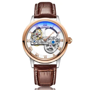 Custom Men’s Stainless Steel Automatic Mechanical Watch Pointer Chronograph Fashion Trend Hollow Flywheel