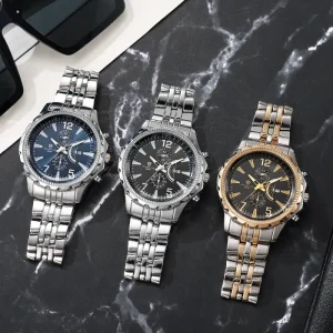 Custom Men’s Super-sized Business Watch Large Dial Alloy Strap Multifunctional Pointer Display Quartz Watch