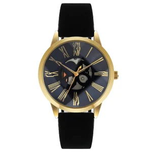 Custom Minimalist Black Skeleton Leather Watches for Women Reloj Personalizado Logo