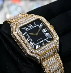 Custom Moissanite Diamond Mechanical Watch for Men Square Case Stainless Steel
