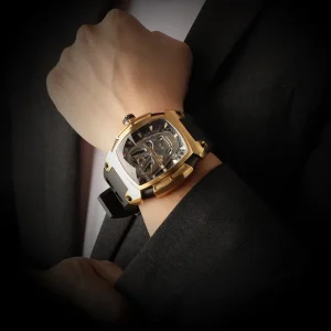Custom Montre Homme De Luxe Green Luminous Skeleton Hollow Tonneau Charm Analog Stainless Steel Men’s Mechanical Automatic Watch