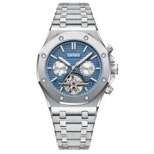 Custom Multifunction Tourbillon Fully Automatic Skeleton Mechanical Watch Men’s Stainless Steel 30M Water Resistance Business