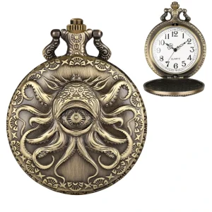 Custom One-Eyed Octopus Pocket Watch With Chain Vintage Bronze Octopus Pendant Necklace Jewelry Accessory
