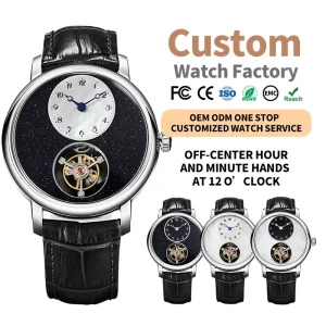 Custom Own Brand Logo Open Heart Balance Wheel Automatic Watches Aventurine Mother Of Pearl Dial Off Center 316L Stainless Steel