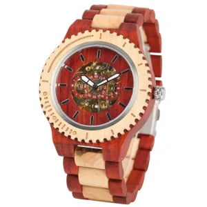 Custom Own Logo OEM Wooden Watch Luxury Skeleton Mechanical Automatic Wood Watches Men
