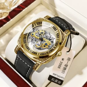 Custom Packaging Men Analog Watch 30M Splash Resistant Movement Hollow Dial Strap Distributor