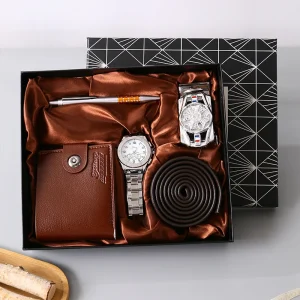 Custom Printed Logo Gift Set Men’s Wallet Belt Quartz Watch Sunglasses Father’s Day Men’s Day Gift for Boyfriend