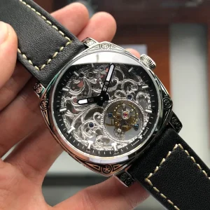 Custom Retro Punk Carving Pattern Skeleton ST8000 Tourbillon Mechanical Automatic Watch for Men