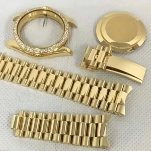 Custom Round 18K Gold Watch, 41mm, Moissanite Wristwatch