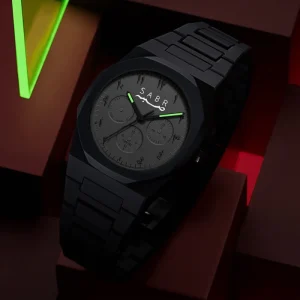 Custom Simple Arabic Logo Black Dial 3ATM Waterproof Polycarbon Chronograph Quartz Movement Watch Men Wrist