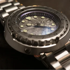 Custom Small Moq 30atm C3 Stainless Steel Canned Meteorite Dial Mechanical Automatic Dive Diver Watch Man