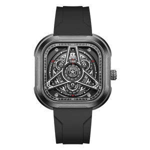Custom Square Skeleton Mechanical Style Men’s Watch High End Luminous Waterproof Silicone Strap Quartz Watch