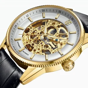 Custom Stainless Steel Men’s Automatic Mechanical Watch, Luminous Dial, Genuine Leather Strap, Water Resistant