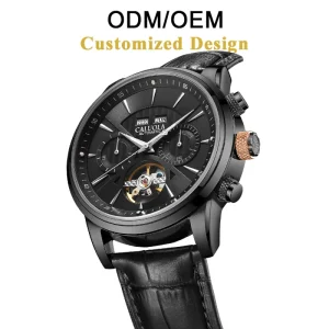 Custom Synthetic Sapphire Crystal Analog Stainless Steel Automatic Mechanical Skeleton Watch 22mm Calendar Sport