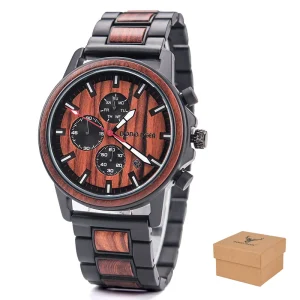 Custom Wood Watch Case Strap Multifunction Chronograph Men Wrist Wooden Quartz Watch