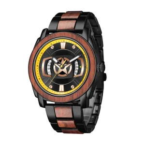 Custom Wood Watches Wood and Alloy Watch Date and Day Display Wood Quartz Custom Dial Watches for Women Men