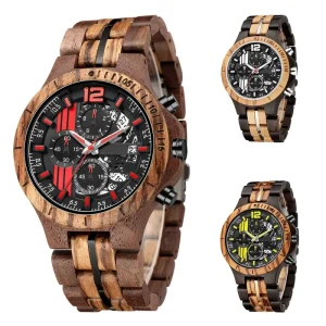 Custom Wood and Steel Watch Skeleton Chronograph Men