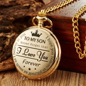 Custom Words to My Son Husband Grandpa Pocket Watches Vintage Roman Numeral Display Pendant Waist Chain Quartz Pocket Watch