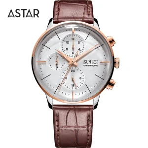Custom Your Design Dome 316l Stainless Steel Mechanical Automatic Chronograph Transparent Full Grain Leather Watch