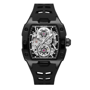 Custom men’s mechanical watch alloy case barrel-shaped minimalist dial silicone band sports style OEM