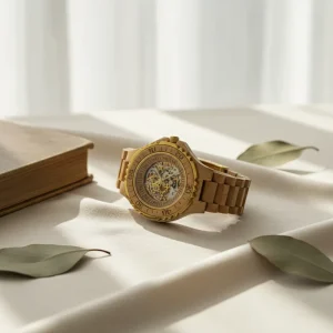 Customizable 24mm Band Width Woodcut Markers Fashionable White Label Woodcut Markers Watch Miyota Water Resistant Beauty