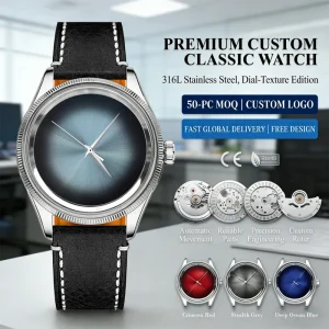 Customizable 316L Stainless Steel Automatic Mechanical Watch Featuring a Sunray Gradient Dial and a Vintage Coin-Edge Bezel