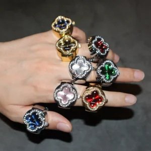 Customizable Fashion Gift Minimalist Y2K Flower Shaped Digital Watch Ring Quartz Finger Watch Rings for Women